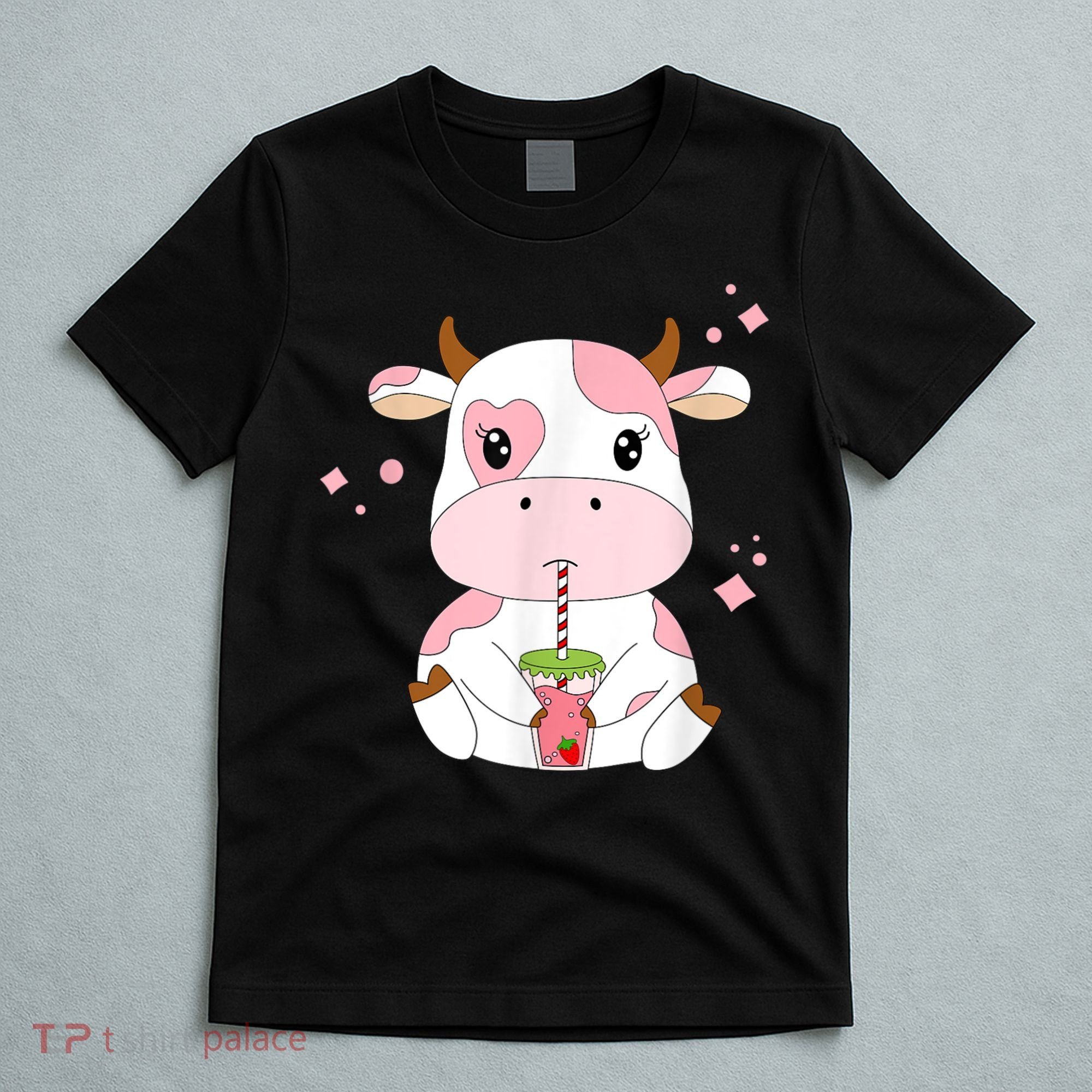 Strawberry Milk Cute Kawaii Aesthetic Pink Cow Print T-Shirt