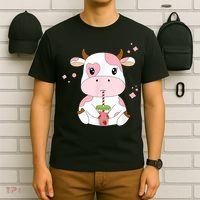 Strawberry Milk Cute Kawaii Aesthetic Pink Cow Print T-Shirt thumb 6