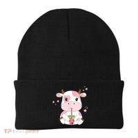 Strawberry Milk Cute Kawaii Aesthetic Pink Cow Print Beanie thumb 0