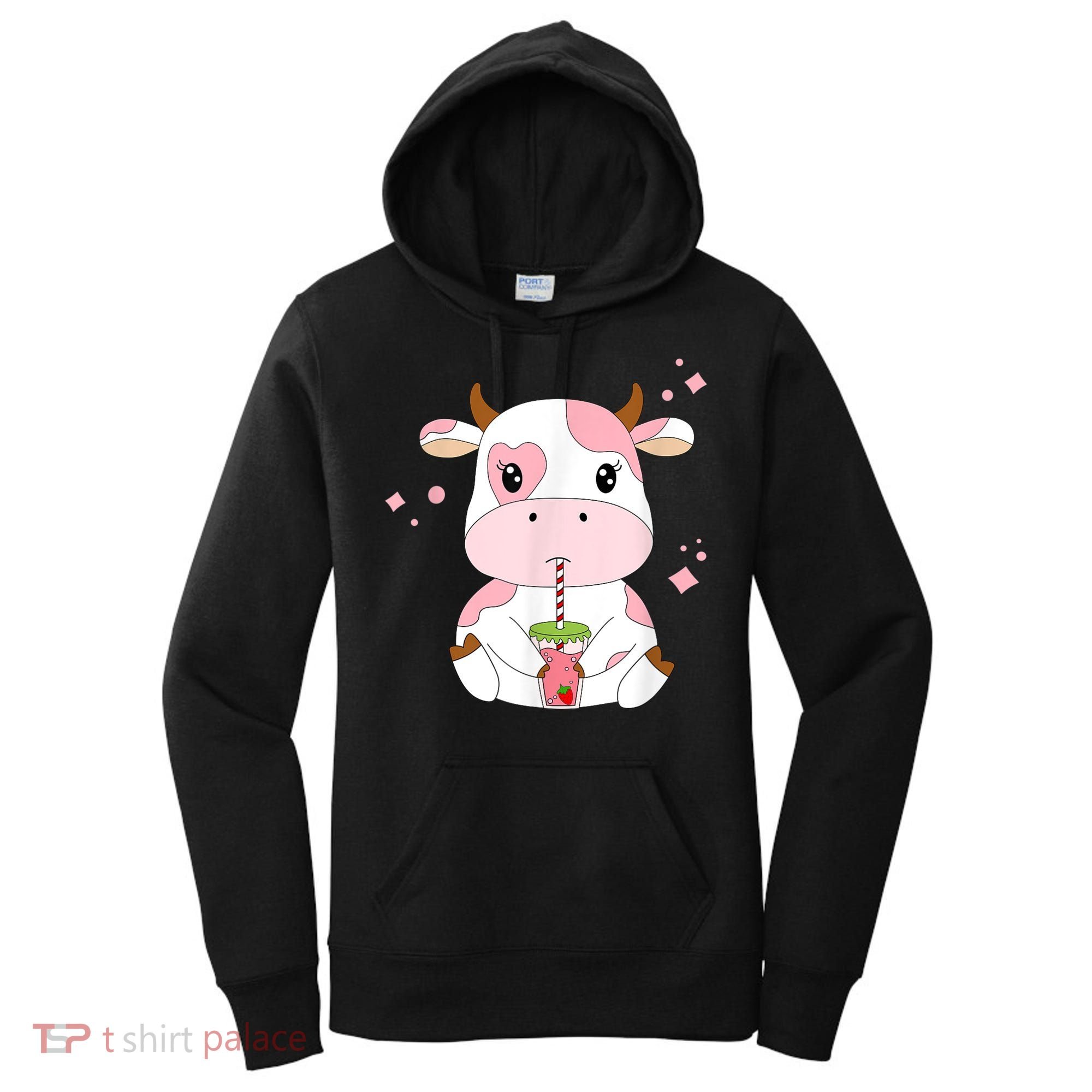 Strawberry Milk Cute Kawaii Aesthetic Pink Cow Print Women's Hoodie