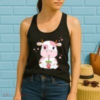 Strawberry Milk Cute Kawaii Aesthetic Pink Cow Print Women's Tank Top thumb 2