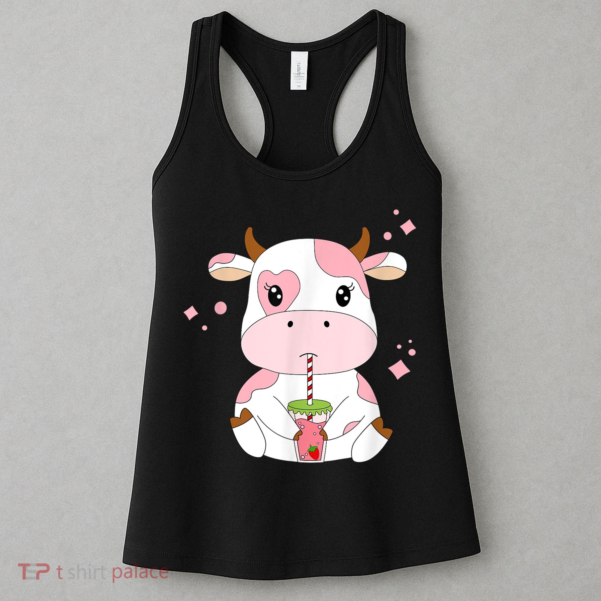 Strawberry Milk Cute Kawaii Aesthetic Pink Cow Print Women's Tank Top