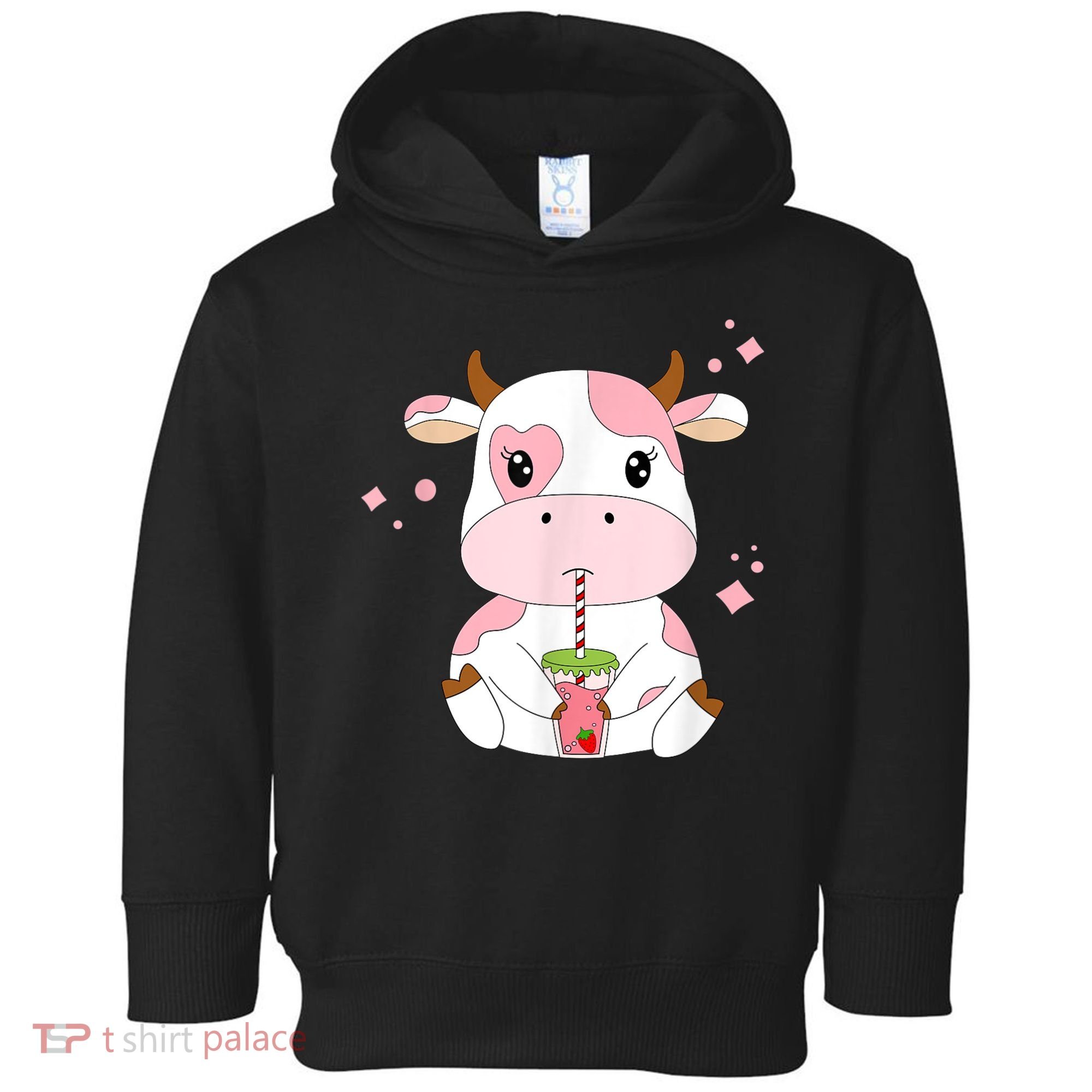 Strawberry Milk Cute Kawaii Aesthetic Pink Cow Print Toddler Hoodie
