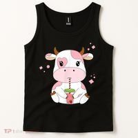Strawberry Milk Cute Kawaii Aesthetic Pink Cow Print Tank Top thumb 2