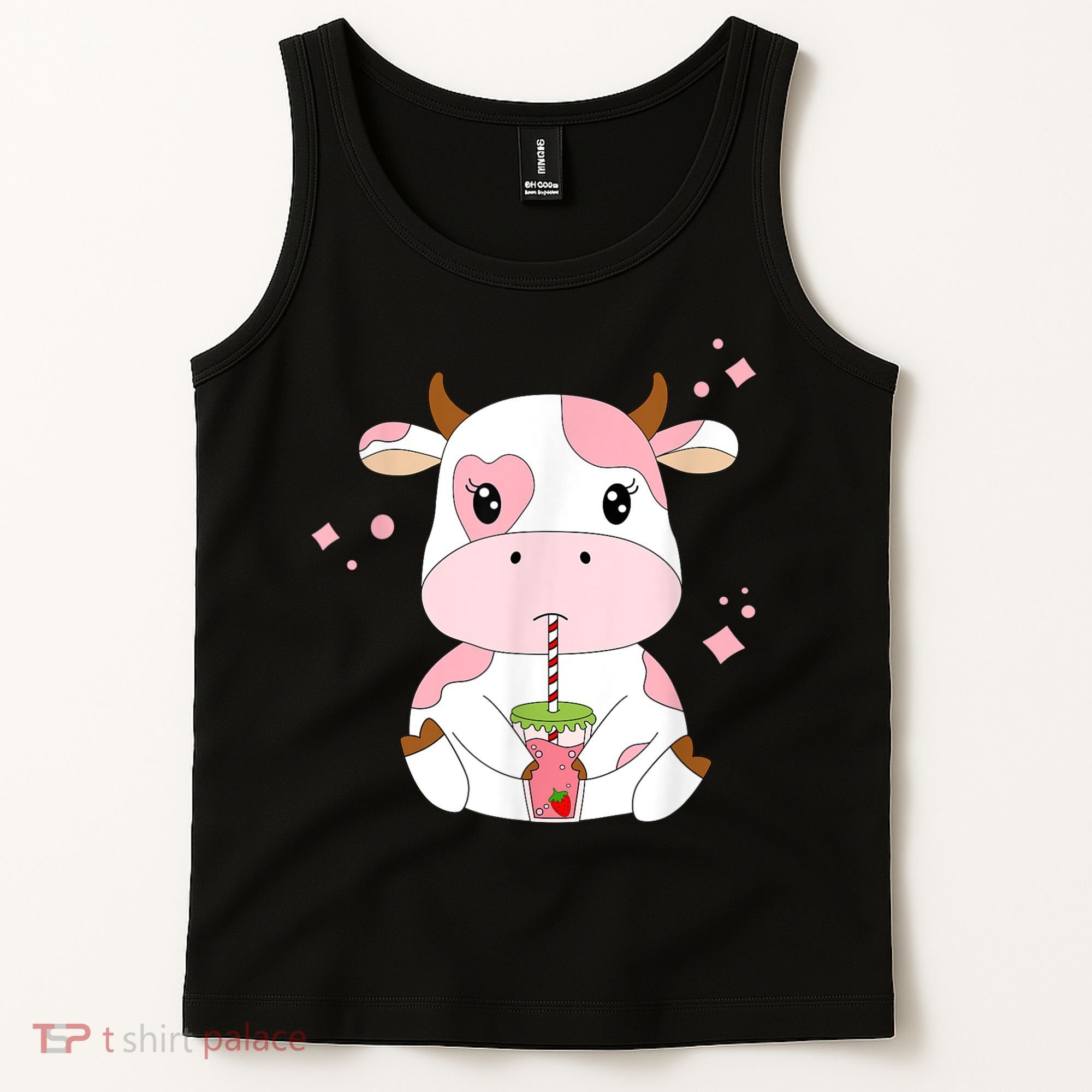 Strawberry Milk Cute Kawaii Aesthetic Pink Cow Print Tank Top