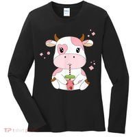 Strawberry Milk Cute Kawaii Aesthetic Pink Cow Print Women's Long Sleeve Shirt thumb 0