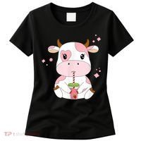 Strawberry Milk Cute Kawaii Aesthetic Pink Cow Print Women's T-Shirt thumb 0