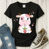 Strawberry Milk Cute Kawaii Aesthetic Pink Cow Print Women's T-Shirt thumb 3