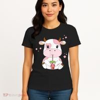 Strawberry Milk Cute Kawaii Aesthetic Pink Cow Print Women's T-Shirt thumb 4