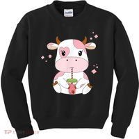 Strawberry Milk Cute Kawaii Aesthetic Pink Cow Print Kids Sweatshirt thumb 0