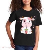 Strawberry Milk Cute Kawaii Aesthetic Pink Cow Print Kids T-Shirt thumb 2