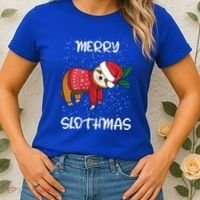 Sloth Merry Christmas Santa Sloth Merry Slothmas Gift Women's T-Shirt thumb 2