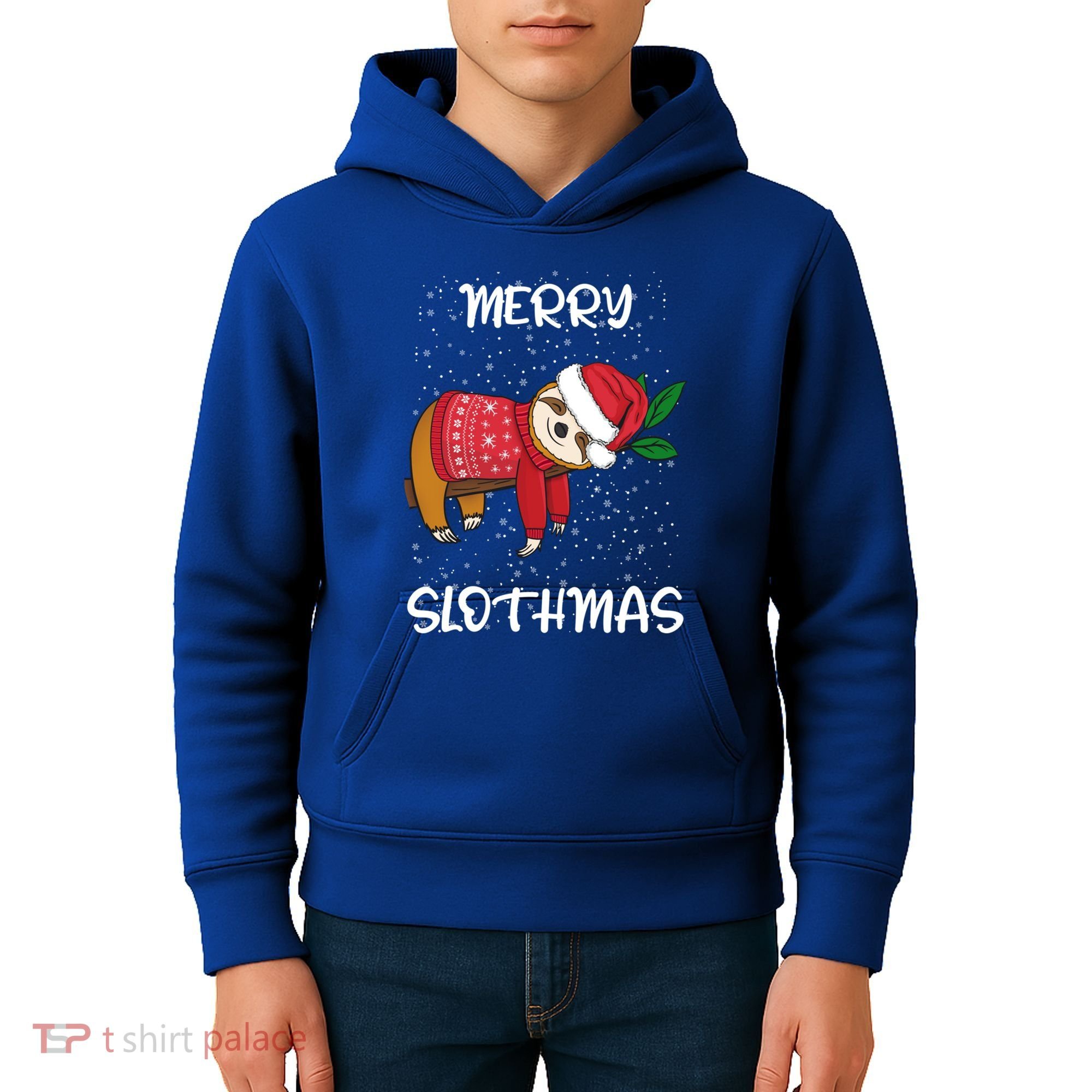Sloth Merry Christmas Santa Sloth Merry Slothmas Gift Kids Hoodie