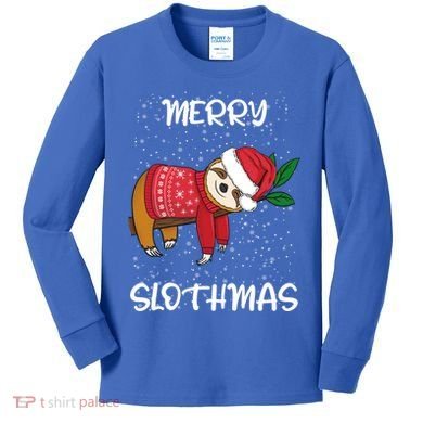 Sloth Merry Christmas Santa Sloth Merry Slothmas Gift Kids Long Sleeve Shirt