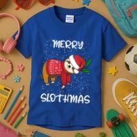 Sloth Merry Christmas Santa Sloth Merry Slothmas Gift Kids T-Shirt thumb 3