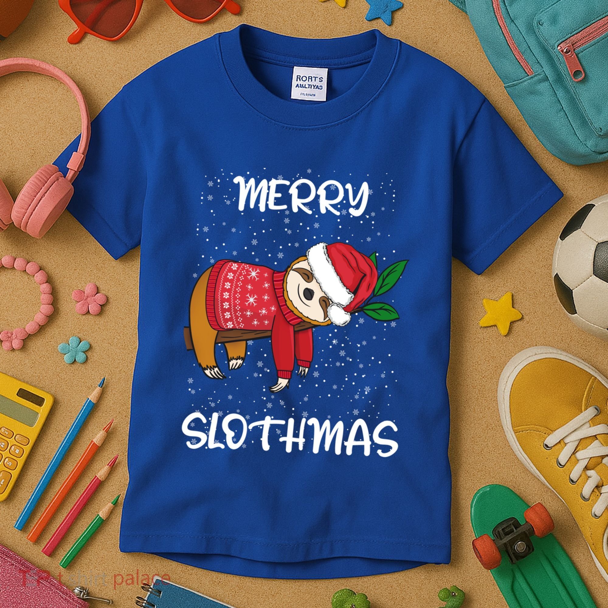 Sloth Merry Christmas Santa Sloth Merry Slothmas Gift Kids T-Shirt