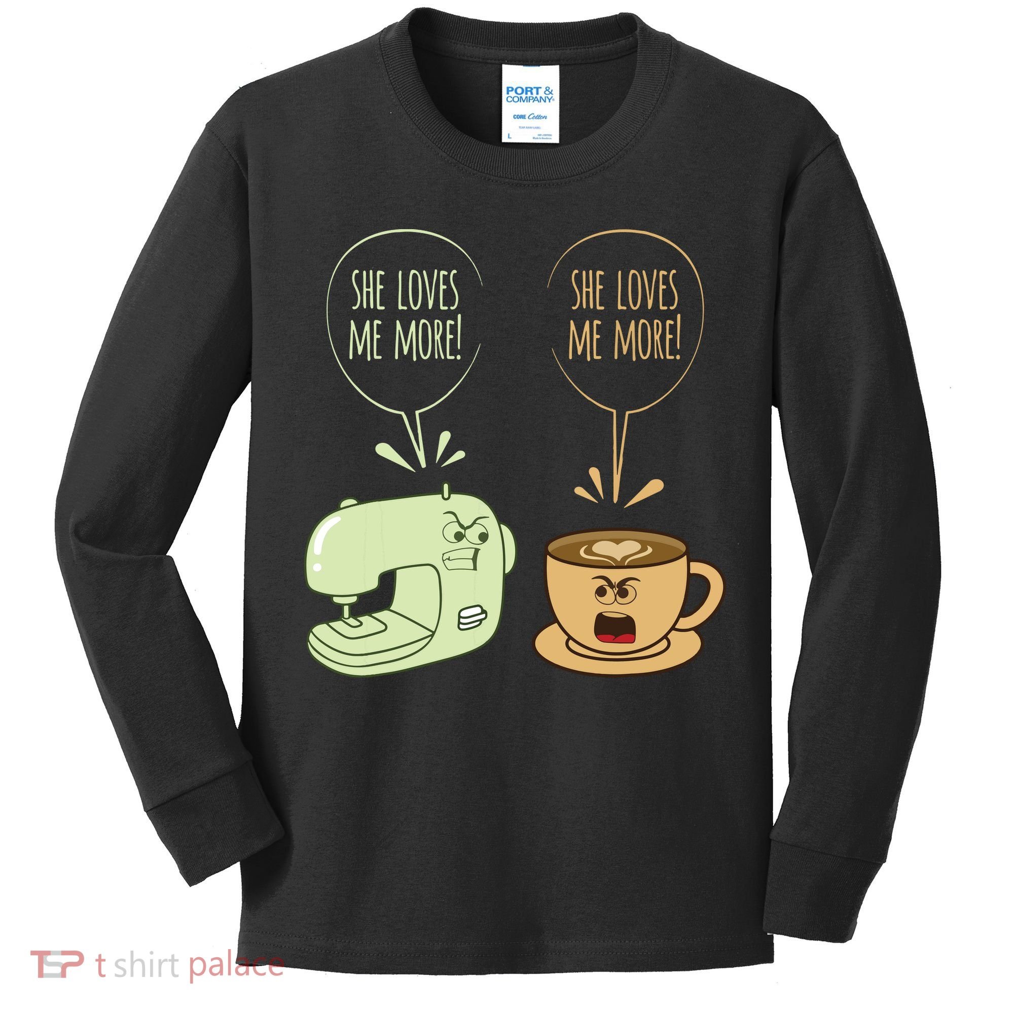 Sewing Machine Coffee Funny Sew Quilting Seamstress Sewer Kids Long Sleeve Shirt