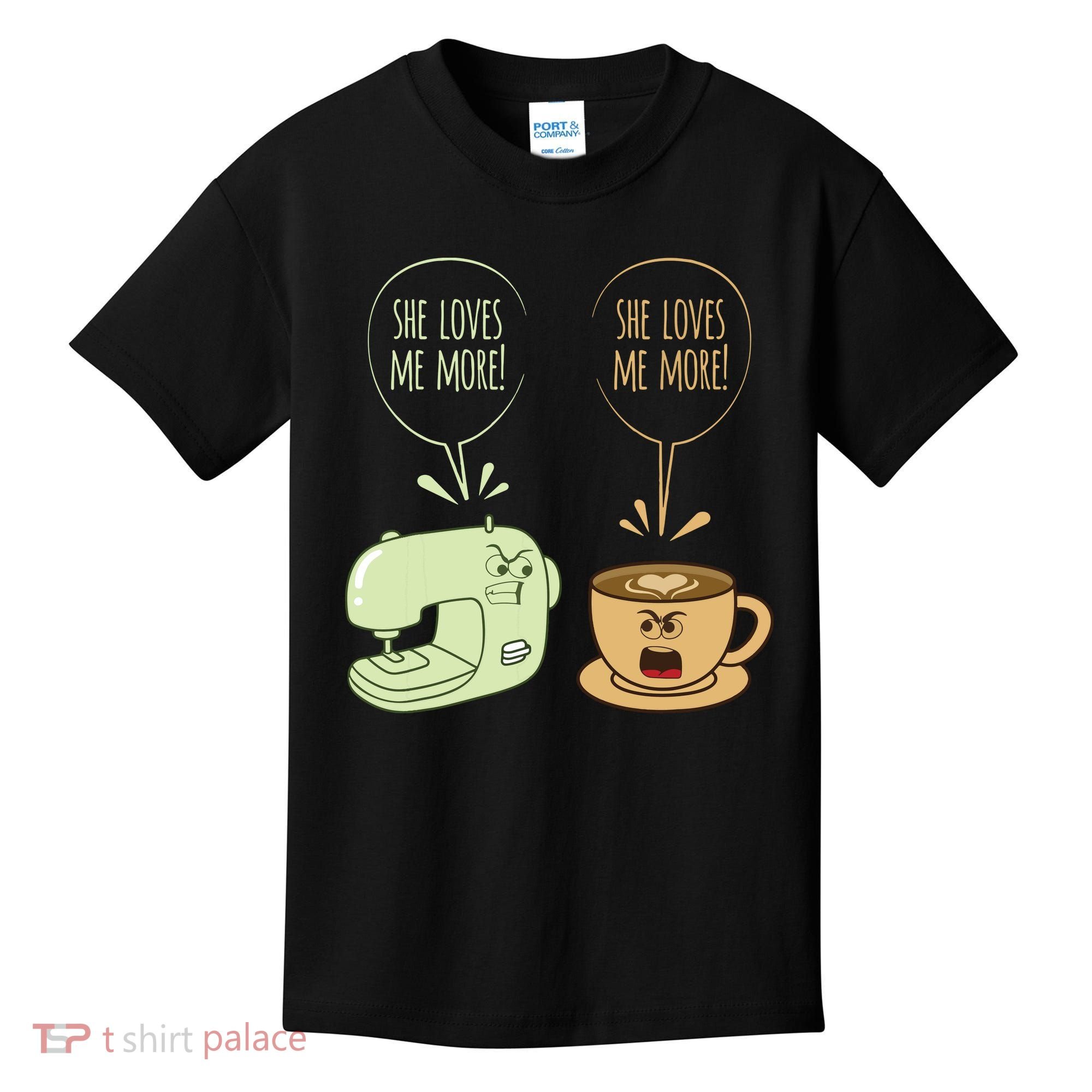 Sewing Machine Coffee Funny Sew Quilting Seamstress Sewer Kids T-Shirt