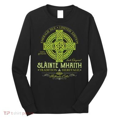 Slainte Mhaith Celtic Knot Cross Irish Original Green Long Sleeve Shirt