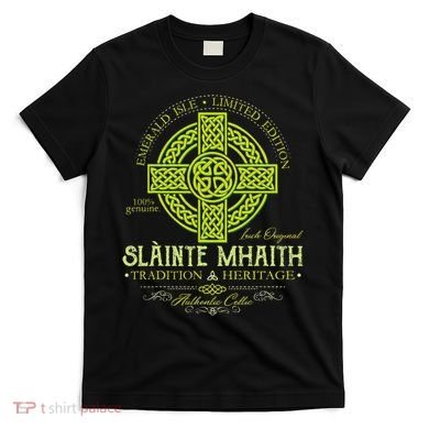 Slainte Mhaith Celtic Knot Cross Irish Original Green T-Shirt