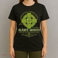 Slainte Mhaith Celtic Knot Cross Irish Original Green T-Shirt thumb 4