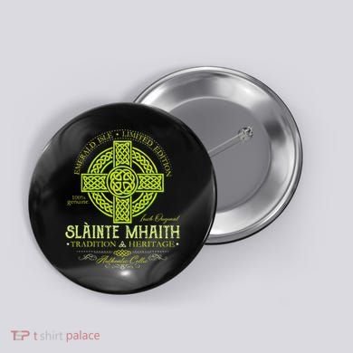 Slainte Mhaith Celtic Knot Cross Irish Original Green Button