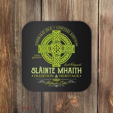 Slainte Mhaith Celtic Knot Cross Irish Original Green Coaster