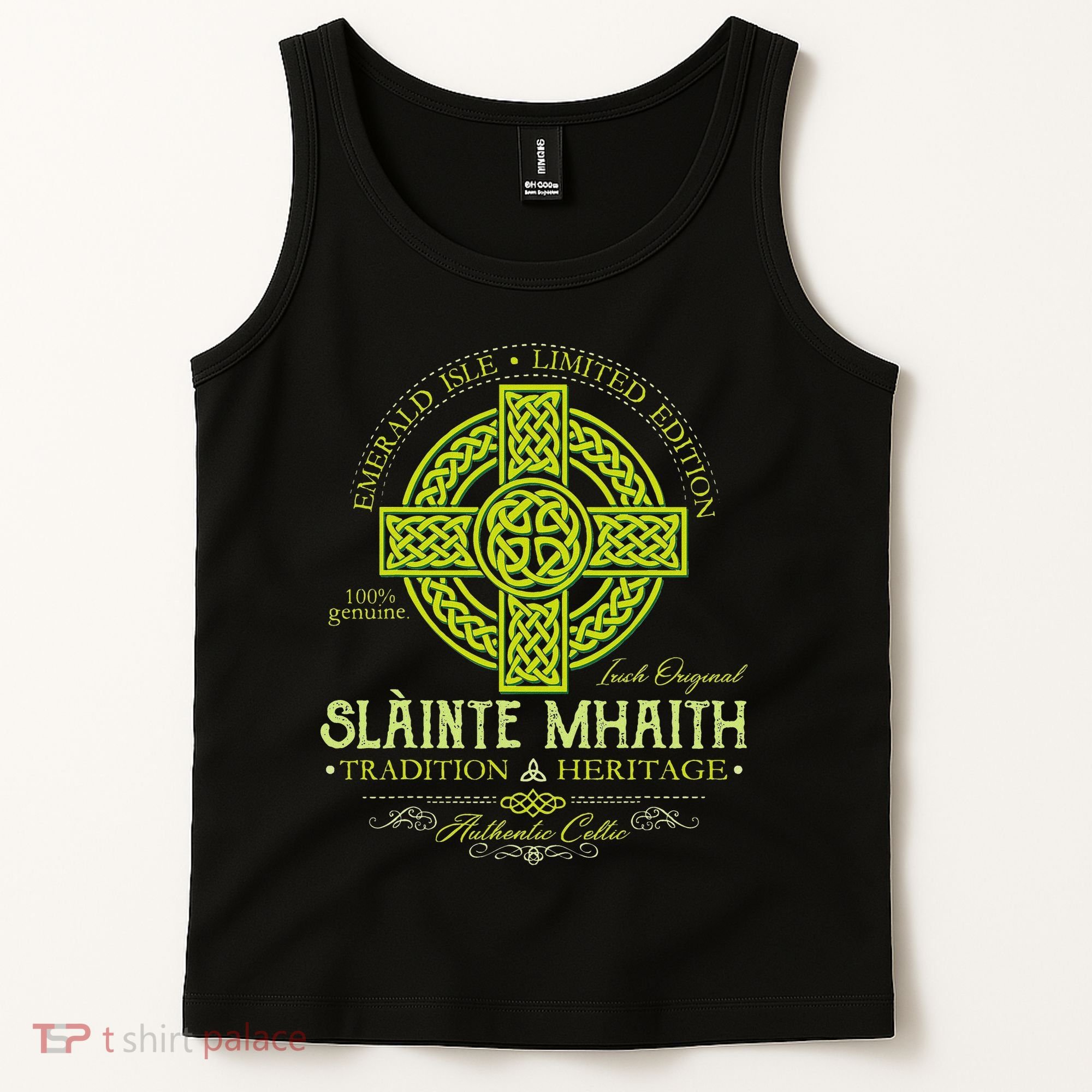 Slainte Mhaith Celtic Knot Cross Irish Original Green Tank Top