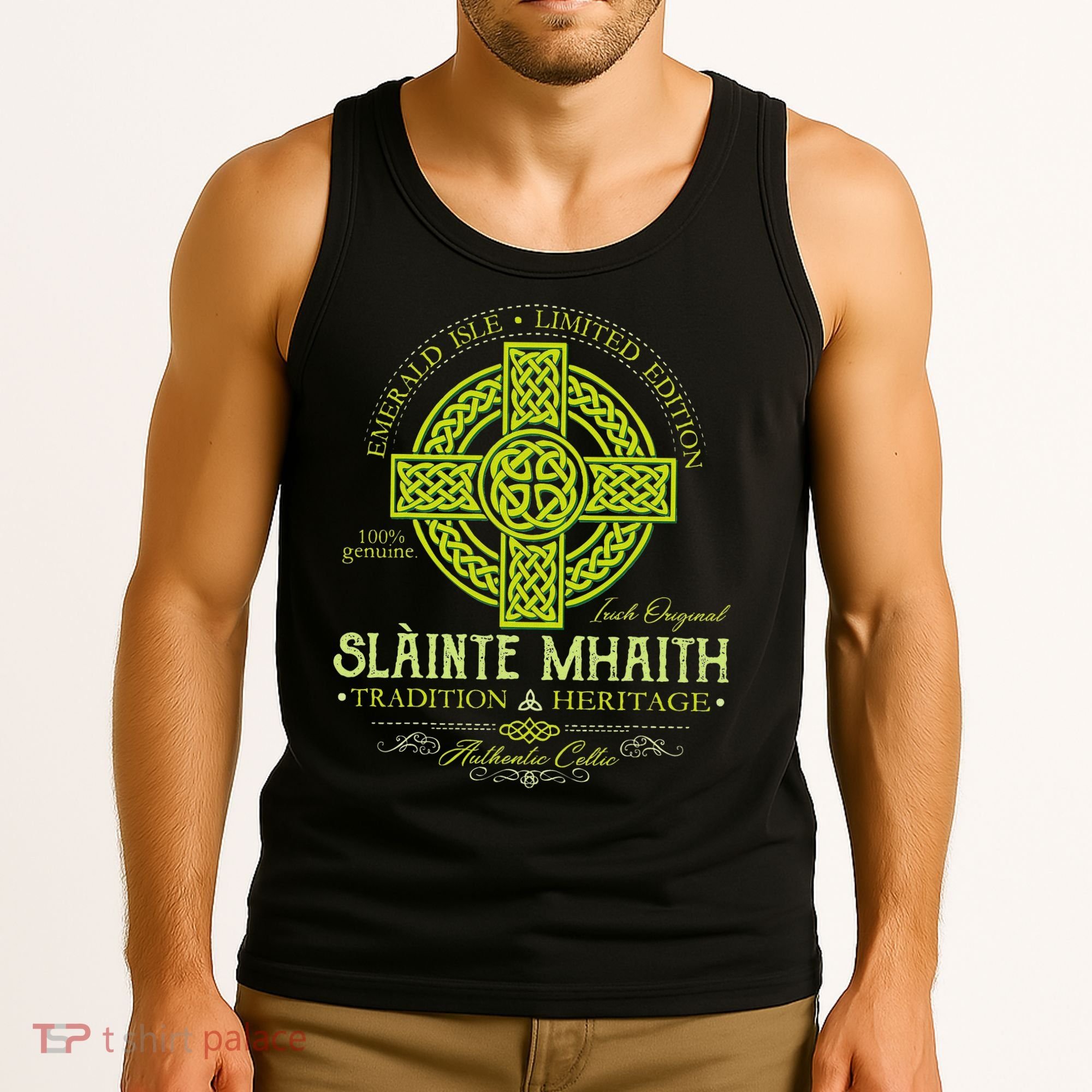 Slainte Mhaith Celtic Knot Cross Irish Original Green Tank Top