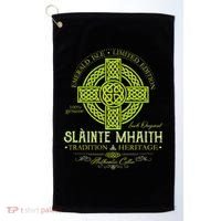 Slainte Mhaith Celtic Knot Cross Irish Original Green Golf Towel thumb 0