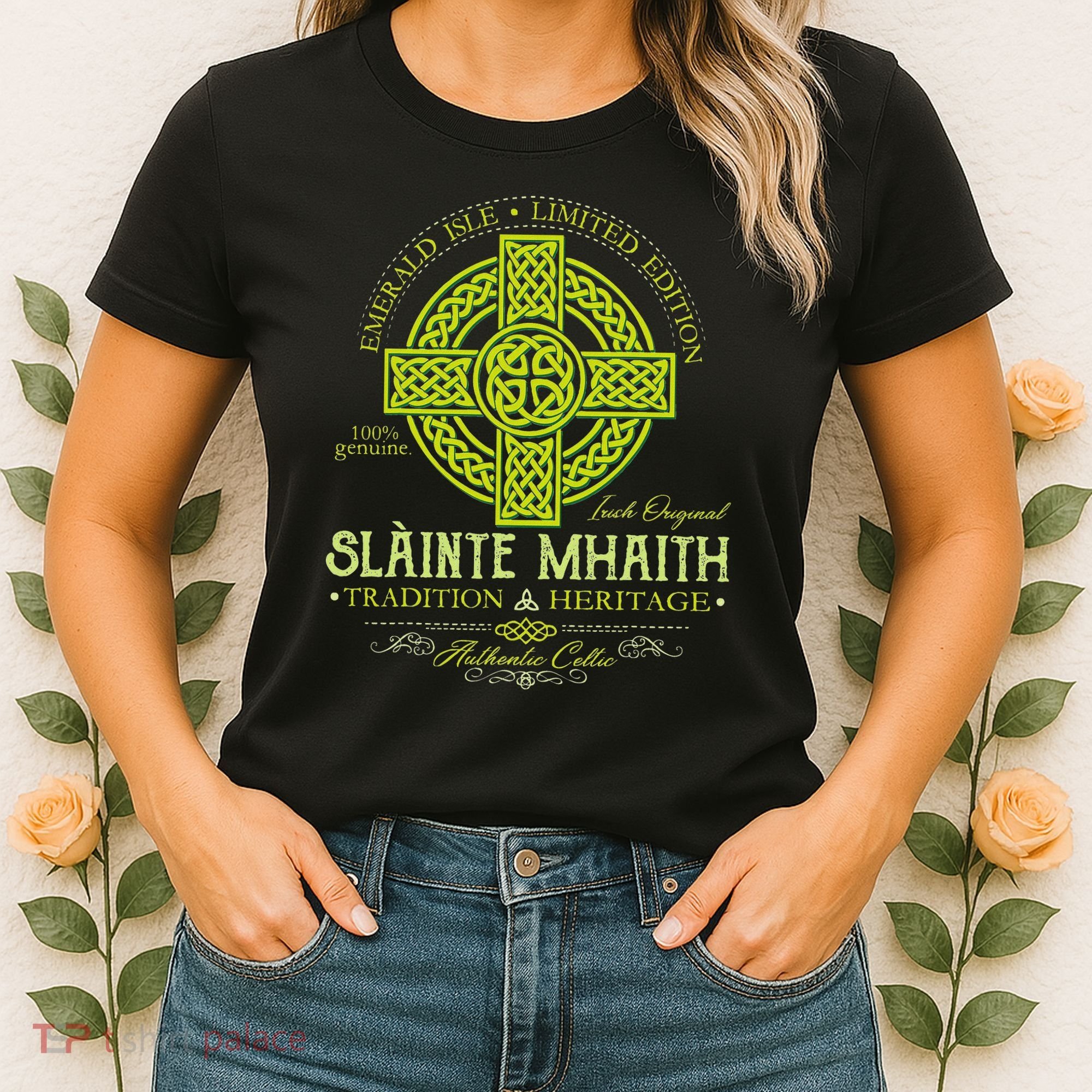 Slainte Mhaith Celtic Knot Cross Irish Original Green Women's T-Shirt