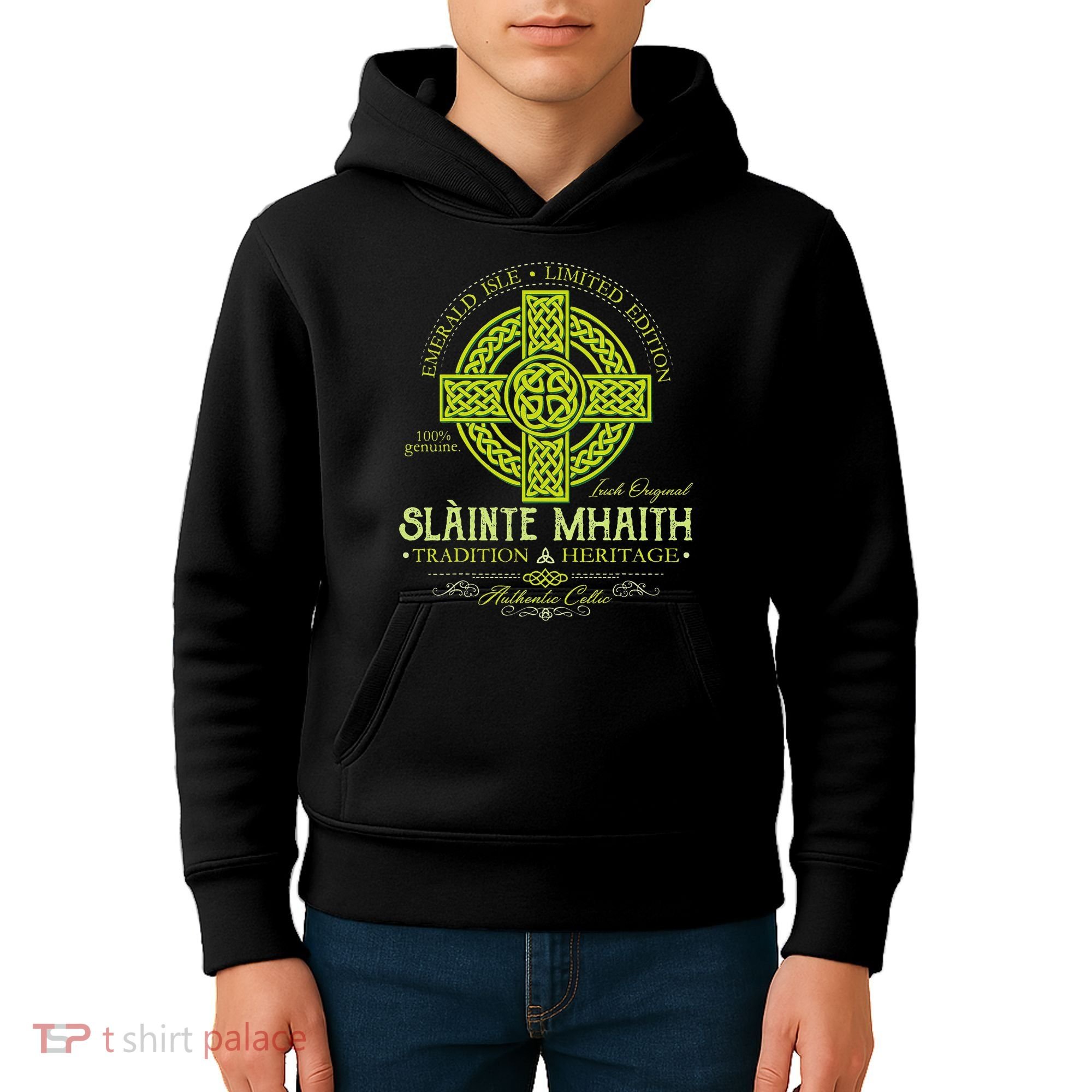 Slainte Mhaith Celtic Knot Cross Irish Original Green Kids Hoodie