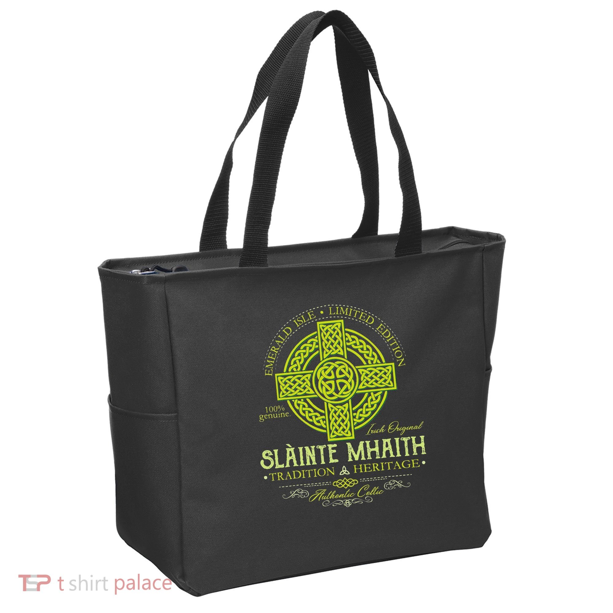 Slainte Mhaith Celtic Knot Cross Irish Original Green Tote Bag