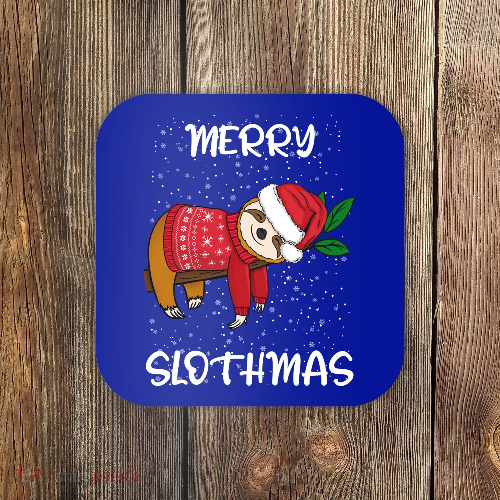 Sloth Merry Christmas Sweater Santa Sloth Merry Slothmas Funny Gift Coaster