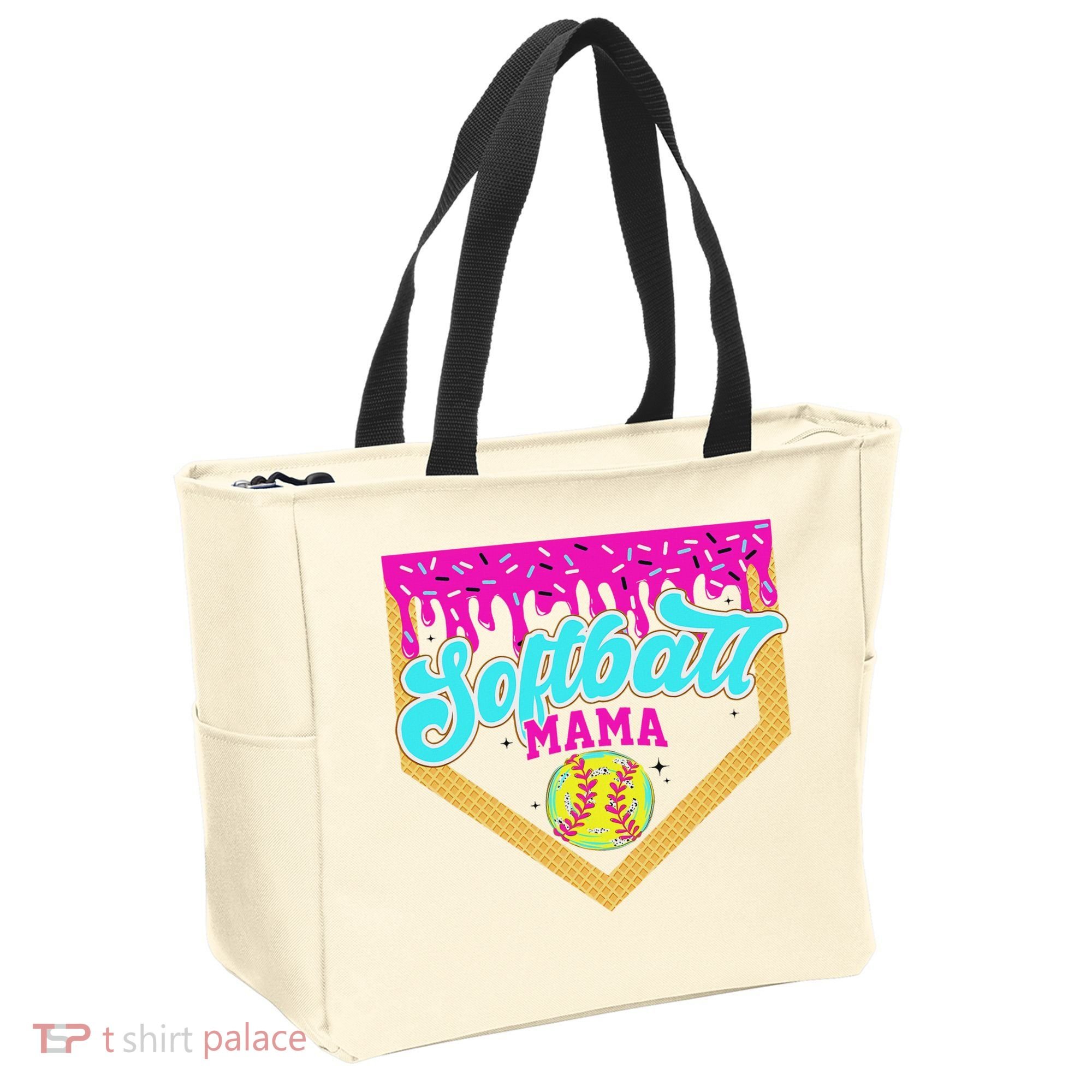 Softball Mama Drip Ice Cream Dripping Game Day Softball Mom Tote Bag