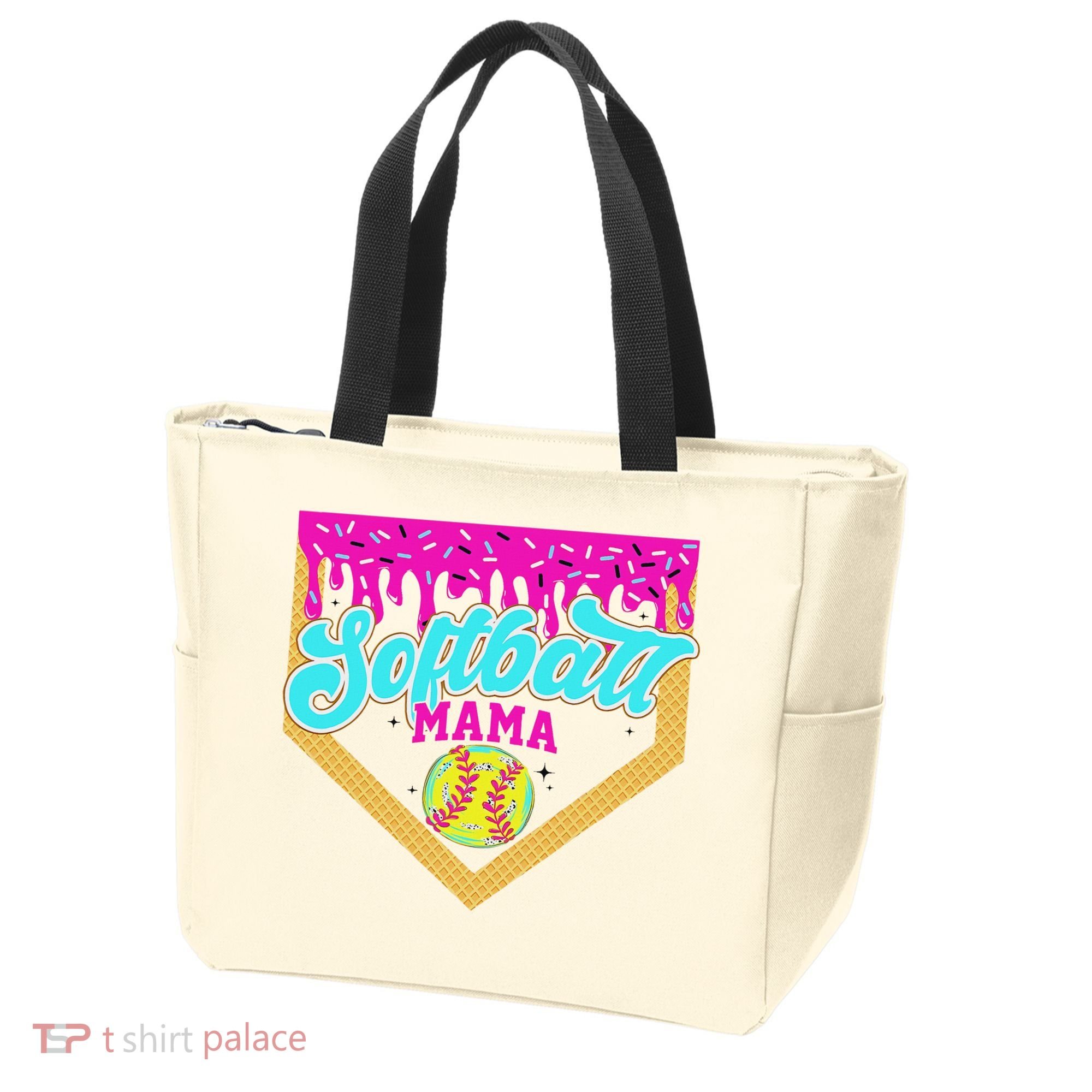 Softball Mama Drip Ice Cream Dripping Game Day Softball Mom Tote Bag