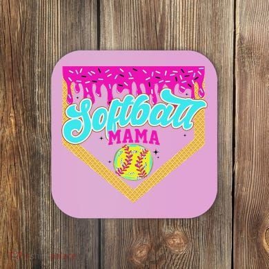 Softball Mama Drip Ice Cream Dripping Game Day Softball Mom Coaster