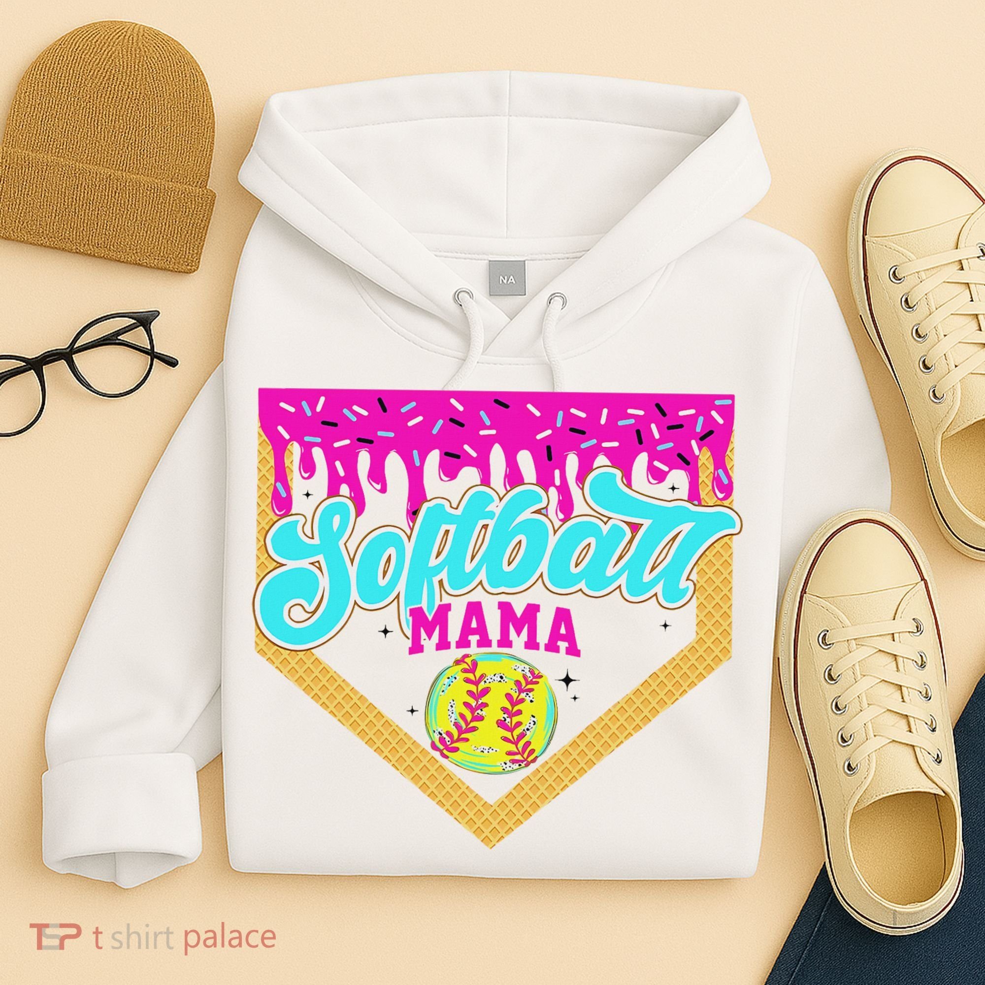 Softball Mama Drip Ice Cream Dripping Game Day Softball Mom Hoodie