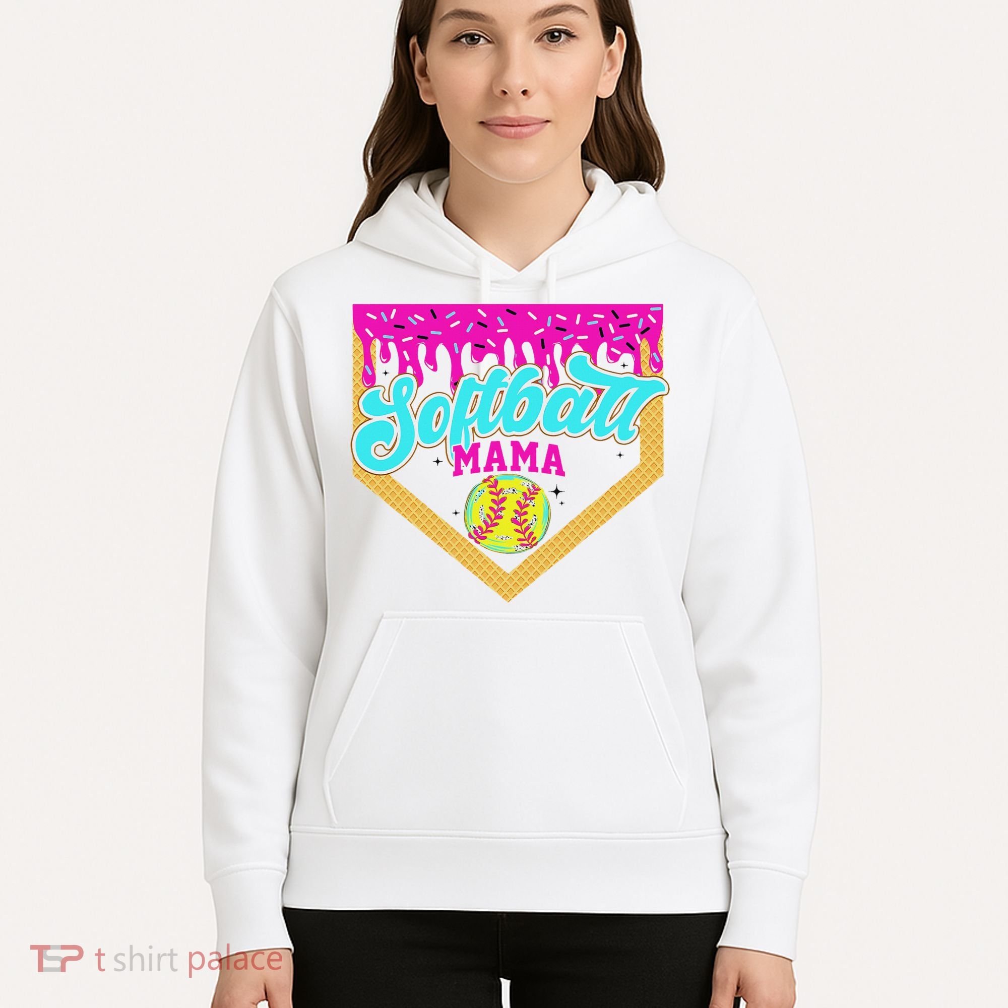 Softball Mama Drip Ice Cream Dripping Game Day Softball Mom Hoodie