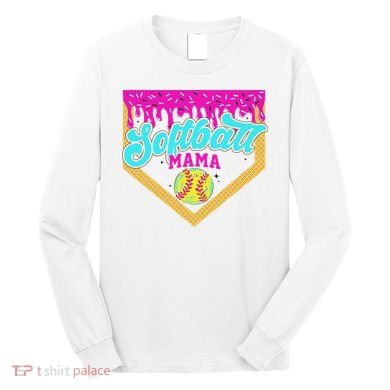 Softball Mama Drip Ice Cream Dripping Game Day Softball Mom Long Sleeve Shirt