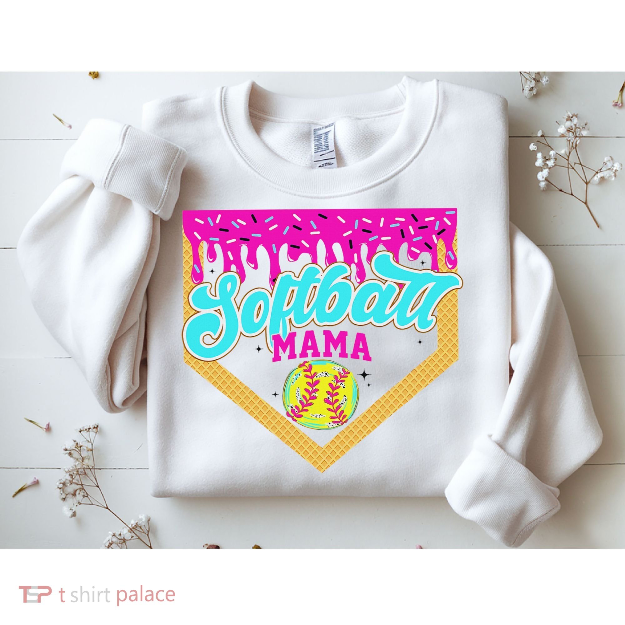 Softball Mama Drip Ice Cream Dripping Game Day Softball Mom Sweatshirt