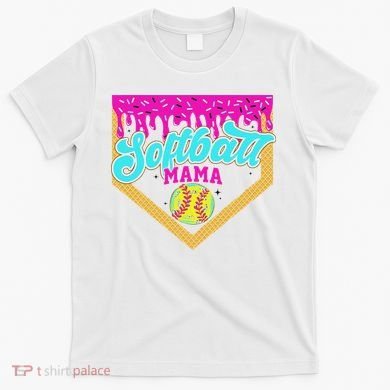 Softball Mama Drip Ice Cream Dripping Game Day Softball Mom T-Shirt