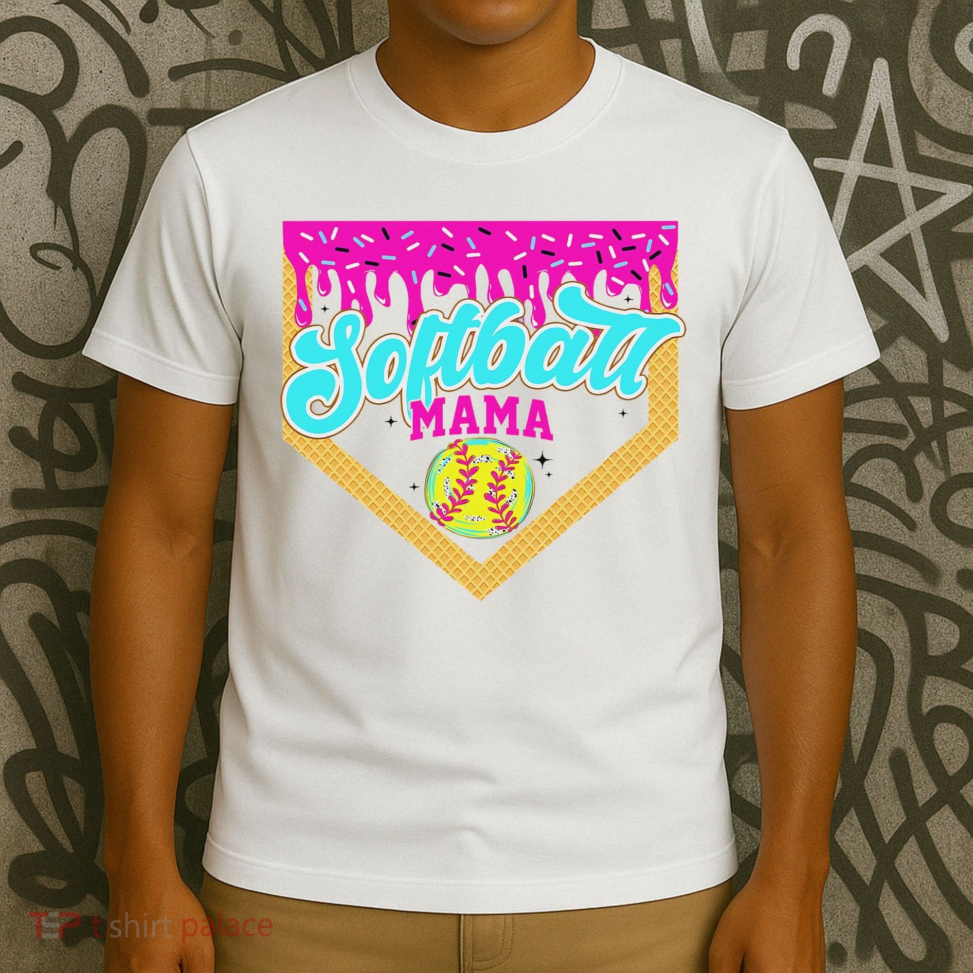 Softball Mama Drip Ice Cream Dripping Game Day Softball Mom T-Shirt