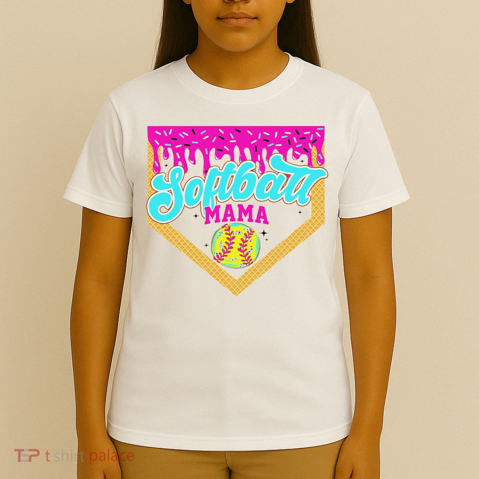 Softball Mama Drip Ice Cream Dripping Game Day Softball Mom T-Shirt
