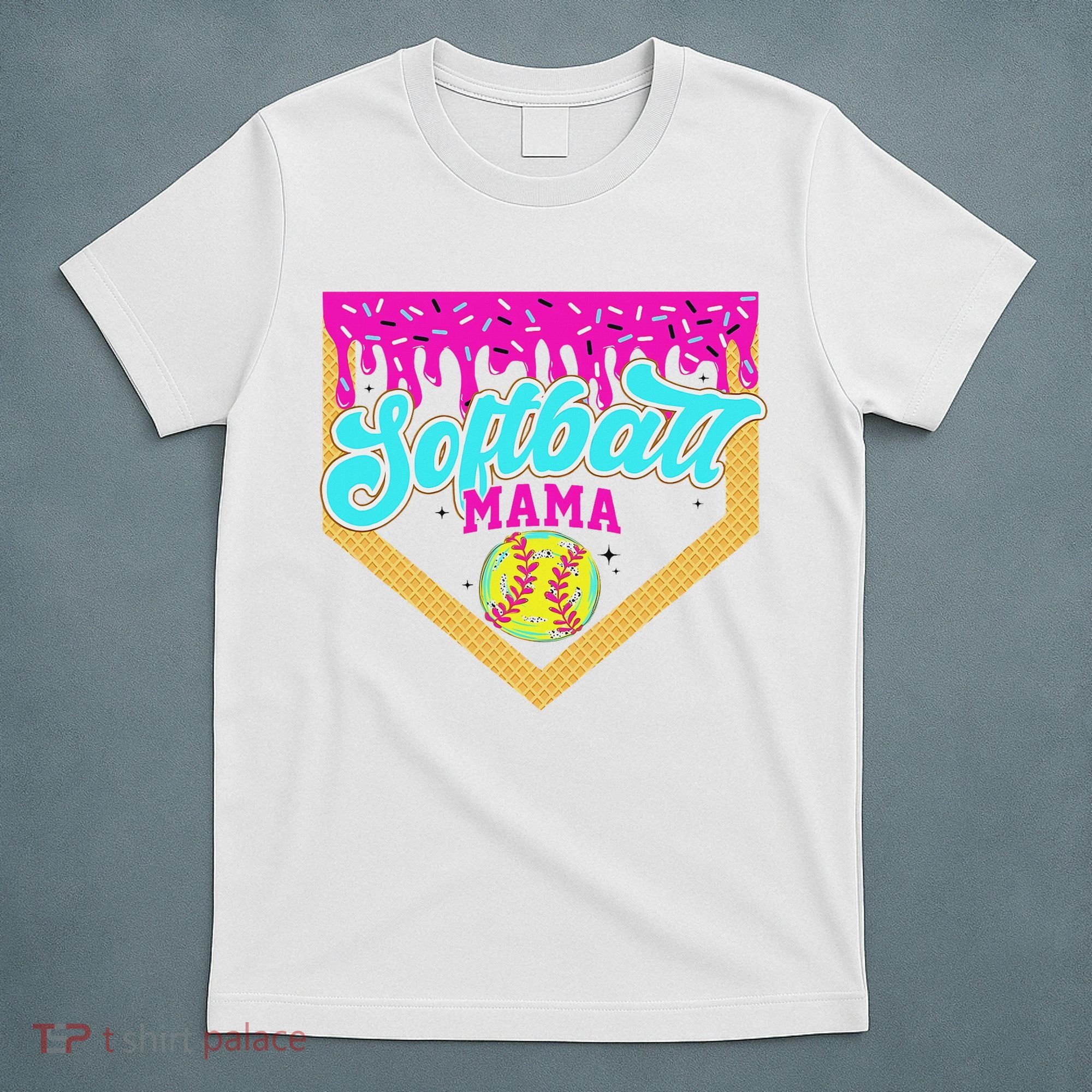 Softball Mama Drip Ice Cream Dripping Game Day Softball Mom T-Shirt
