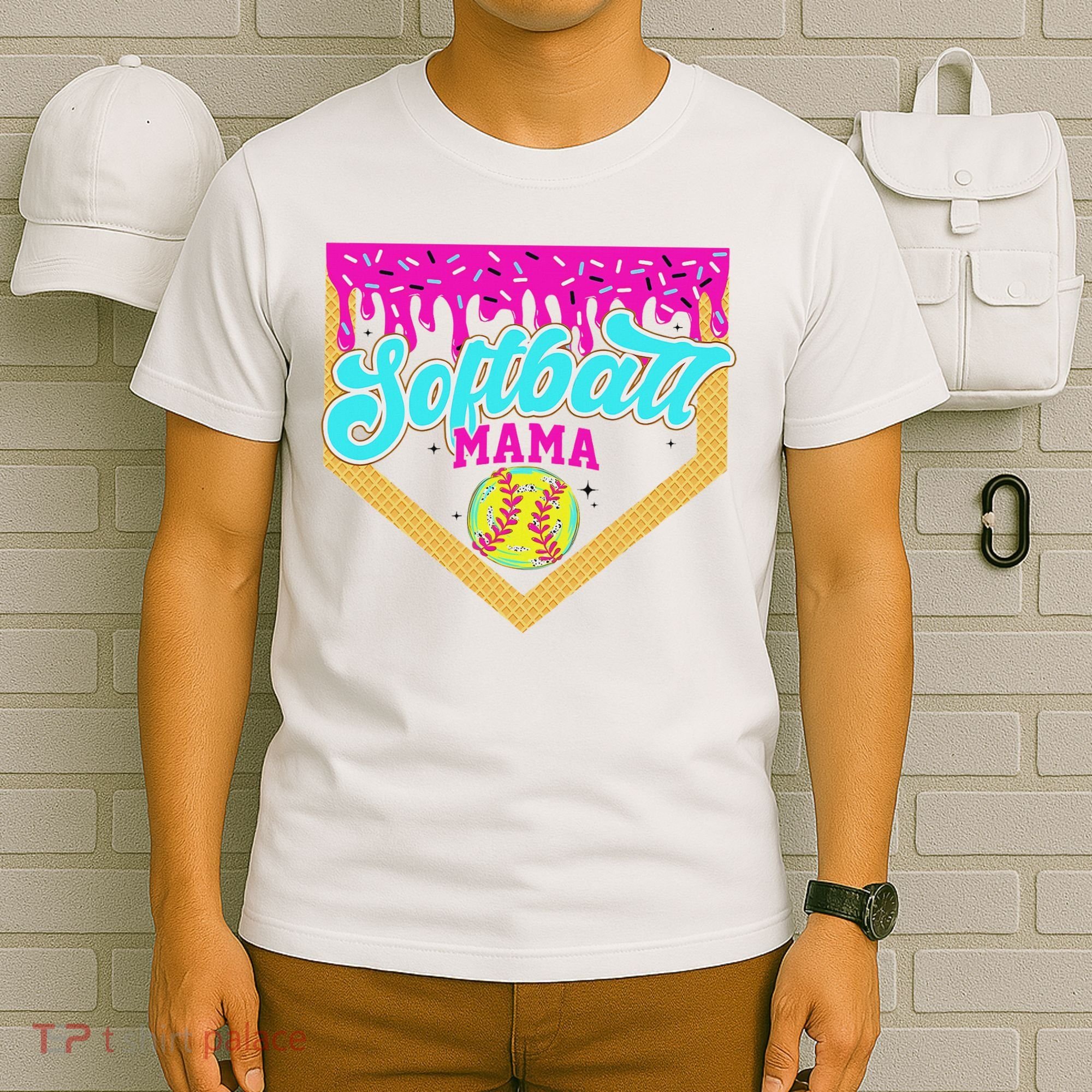 Softball Mama Drip Ice Cream Dripping Game Day Softball Mom T-Shirt