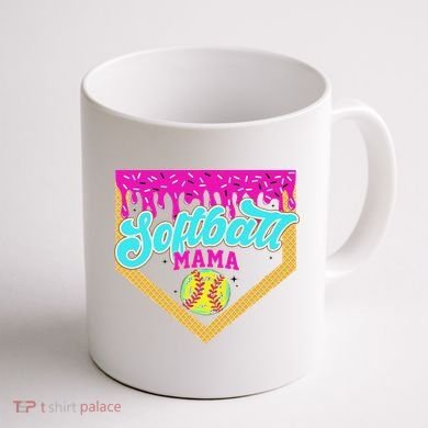 Softball Mama Drip Ice Cream Dripping Game Day Softball Mom Coffee Mug back