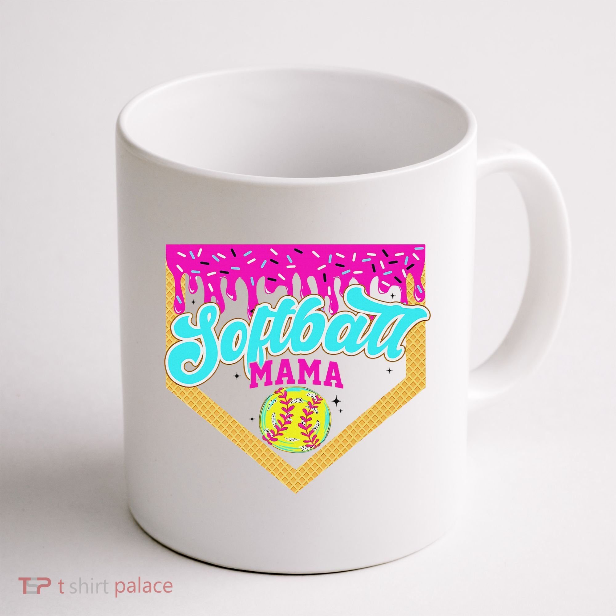 Softball Mama Drip Ice Cream Dripping Game Day Softball Mom Coffee Mug