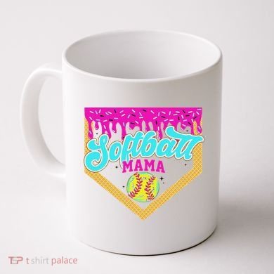 Softball Mama Drip Ice Cream Dripping Game Day Softball Mom Coffee Mug