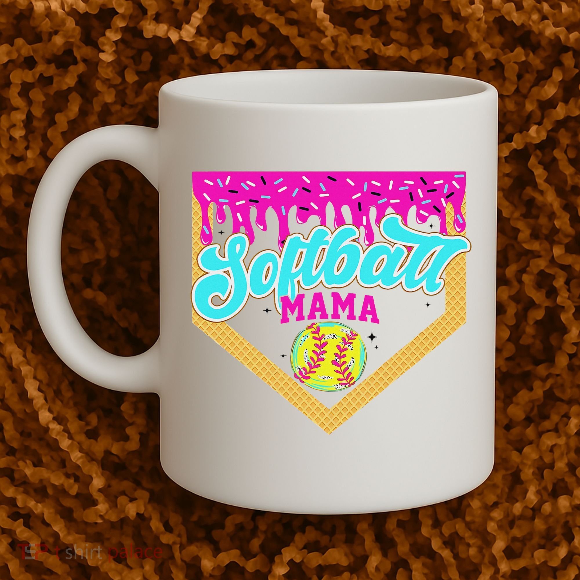 Softball Mama Drip Ice Cream Dripping Game Day Softball Mom Coffee Mug